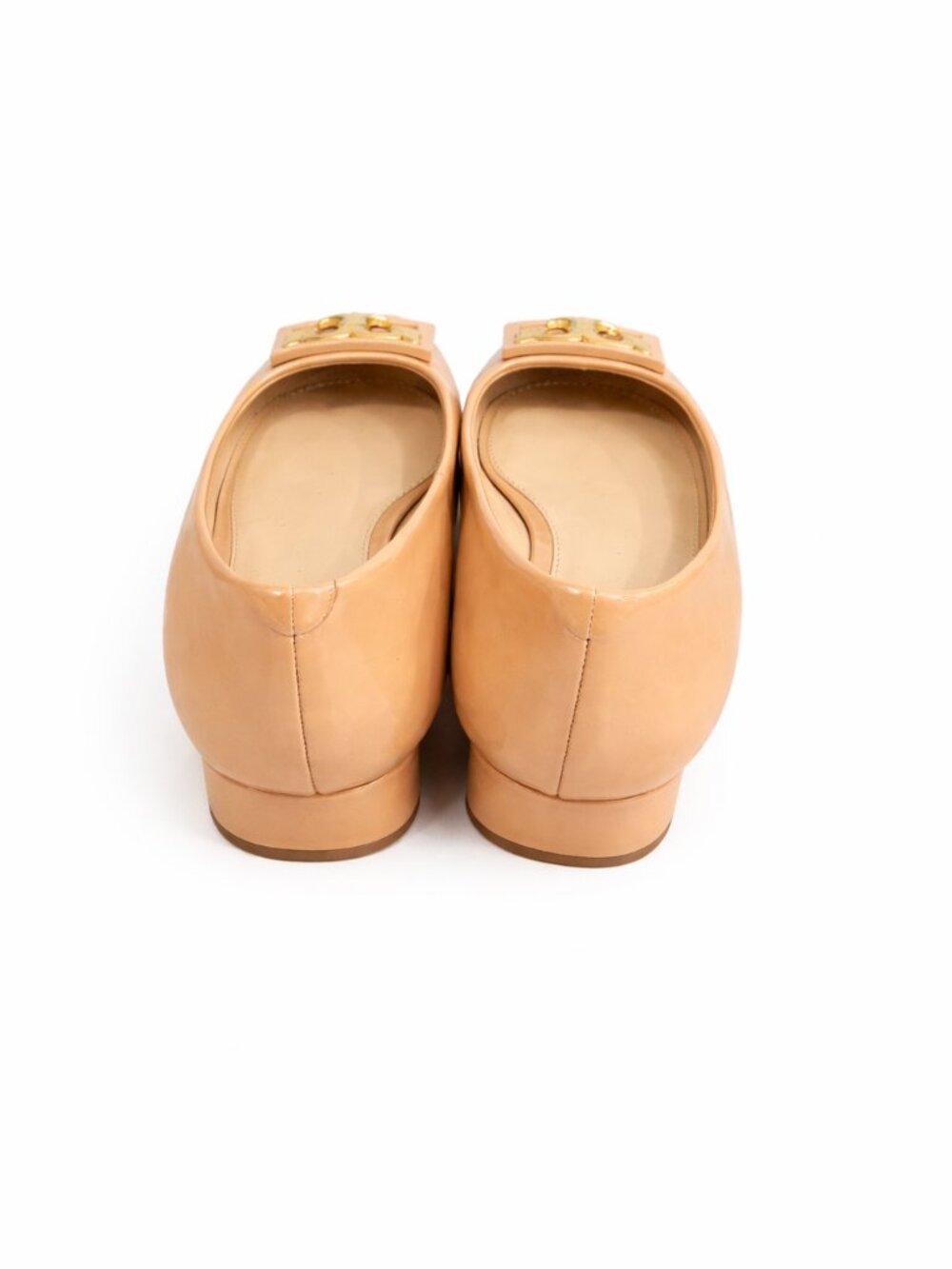 Tory Burch Nude Patent Leather Logo Ballet Flats with Gold Accent - Picture 4 of 6